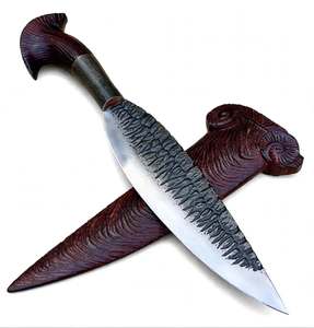 Cuchillo utilitario de acero de hoja fija hecho a mano con empuñadura de pistola de madera tallada y funda de madera - DIY OEM - Product Image 2