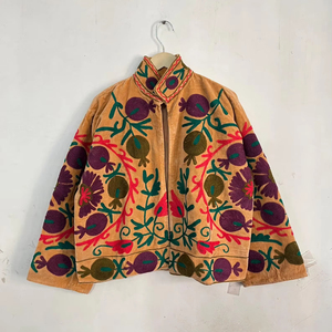 Veste bohème en velours orange moutarde Suzani, broderie florale, veste courte vintage faite à la main pour femmes, tenue d'hiver - Product Image 1