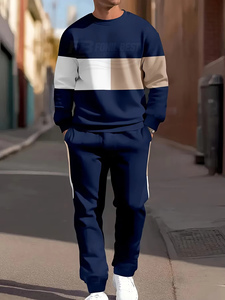 FONILBEST SPORTS WEARS Ensemble décontracté d'été pour hommes, tricoté, respirant, haute qualité, 100% polyester, couleur unie, manches longues, col rond - Product Image 2