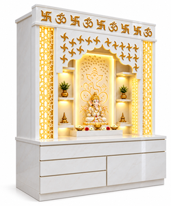 White Marble Look Teak Wood Ganesha <b>Pooja</b> Temple Siddhi Vinayaka Hand Carved Wooden <b>Mandir</b> For Home Wooden <b>Mandir</b> For Home USA - Product Image 3