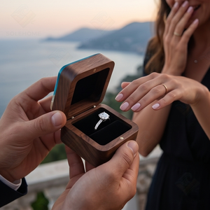 Walnut Wood Resin Polished 3D Ocean Wave Engagement Jewelry <b>Box</b> Starfish Velvet Lining Wedding <b>Proposal</b> Handcrafted European - Product Image 1