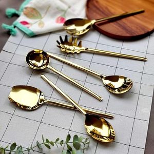 Ensemble de cuillères de service plaquées or, finition miroir, manche long, design glamour pour la cuisine - Product Image 6