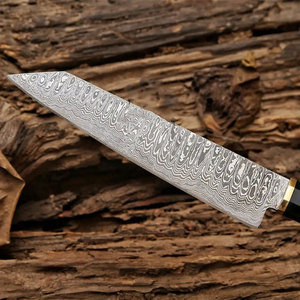 Cuchillo de chef de acero de Damasco con mango de madera y funda de cuero - Product Image 3