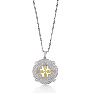 Collar con colgante floral de diamante cultivado en laboratorio, colgante redondo con halo de oro blanco, flor de diamante amarillo, joyería fina elegante, regalo para mujer - Product Image 5