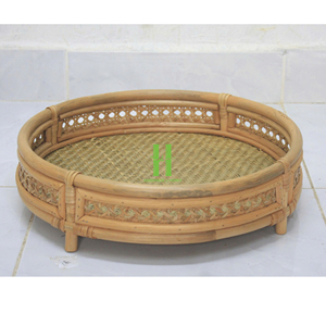 Ensemble de 2 plateaux ronds tissés à la main, plateau de service carré en rotin personnalisable pour aliments, plateau en osier tissé naturel OEM, artisanat HNH Vietnam - Product Image 6