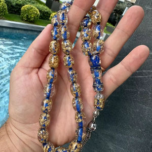 Rosario Musulmán de Resina Transparente Azul Personalizado, Ecológico, Pintado a Mano, Cuentas de Oración Islámicas, Pulsera de Oración - Product Image 1