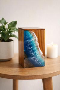 Urna Funeraria de Madera de Palisandro con Diseño de Olas Oceánicas – Recuerdo Conmemorativo de Playa Hecho a Mano - Product Image 4