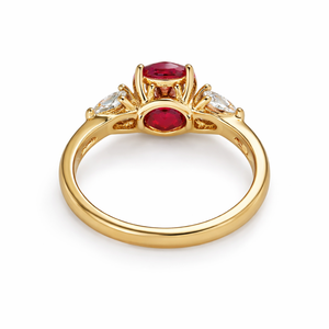 Anillo de Oro Sólido de 14K con Rubí Natural Certificado por GIA, con Tres Rubíes en Forma de Pera y Diamantes Naturales, Anillo de Compromiso, Anillo de Piedra Natal - Product Image 4