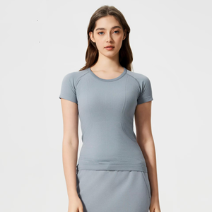 Débardeur de sport pour femme 2026, coupe ajustée, manches courtes, respirant, écologique, en tissu tissé Spandex/Nylon, séchage rapide, idéal pour l'été - Product Image 3