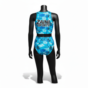 Maillot de bain une pièce pour femme en polyester et élasthanne extensible, bleu, avec panneau graphique, logo personnalisé pour maillot de bain - Product Image 2