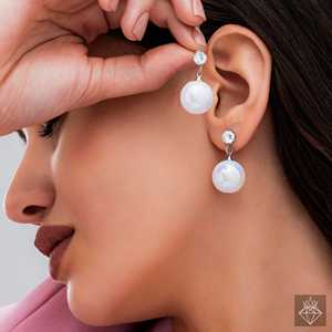 Pendientes colgantes finos de circonio grandes PRAO con perla croma - Product Image 2