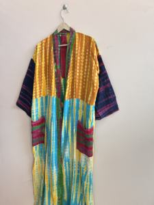 Kimono vintage de seda suave y cómodo, hecho a mano, teñido a mano, bata larga, pareo de playa - Product Image 3