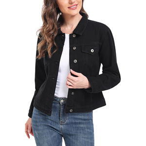Women's Black <b>Denim</b> Eco-Friendly Vintage Jacket Long Sleeve Button Front Casual Solid Color Autumn Wear Regular Fit <b>Coat</b> - Product Image 3