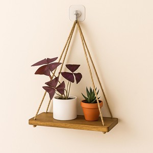 Étagère murale en bois pour plantes suspendues avec corde en jute - Décoration murale artisanale - Product Image 1