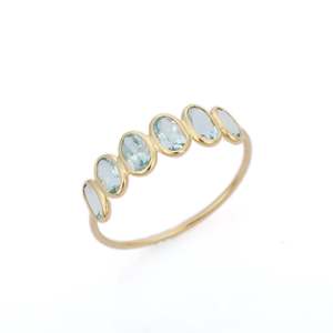 Bague de mariage demi-éternité en or 18 carats avec aquamarine, micro-incrustation et sertissage pavé - Product Image 6