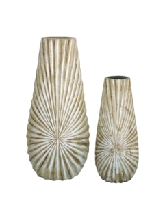 Set of 2 Metal Flower <b>Vases</b>, Modern Sunburst Ribbed Silver Planters for Home Decor, Elegant Tabletop Centerpiece Ornament - Product Image 1