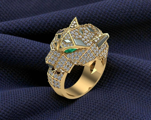 Anillo de compromiso y aniversario de boda de plata de ley 925 con moissanita en forma de flor y cabeza de pantera, chapado en rodio, estilo hip hop, diseño de racimo. - Product Image 4