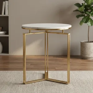Durable Modern Brass Frame Coffee <b>Table</b> with Marble Top Living Room Furniture Minimalist Design - Product Image 3