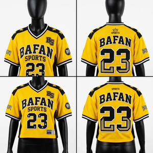 เสื้อฟุตบอลตาข่ายโพลีเอสเตอร์ระบายอากาศได้ดี 160 GSM สีเหลืองดำ ลายดาวที่แผงไหล่ พร้อมปักโลโก้ทีมตามสั่ง แฟชั่นเสื้อฟุตบอล - Product Image 1