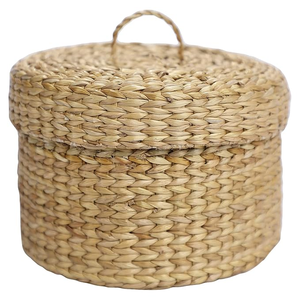 Natural Seagrass Storage <b>Basket</b> <b>With</b> <b>Lid</b> Circle Shape Eco-Friendly Handwoven Nordic Style for Home Decor - Product Image 2