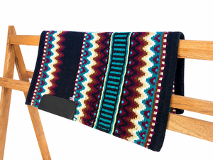 Manaal Enterprises Classic <b>Blue</b> Geometric Pattern All-Purpose Western Equestrian Saddle Pad Cotton Material Fleece Lined Wool - Product Image 2
