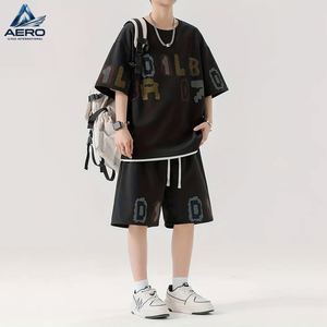 Ensemble deux pièces d'été pour homme : T-shirt imprimé lettres et short à cordon – Tenue décontractée streetwear, survêtement assorti deux pièces - Product Image 4