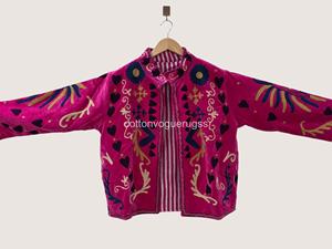 Handmade Velvet Suzani Eco-Friendly Winter Boho Embroidered Women's Luxury <b>Coat</b> for Party Wear - Product Image 5