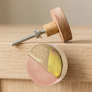 Wooden Round Cabinet Knob <b>with</b> Brass Inlay Modern Design Easy Install for Kitchen Bathroom Hotel Furniture Handle - Product Image 3