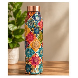 Handpainted Floral Cherry Blossom Copper <b>Thermos</b> With Copper Lid Portable Travel <b>Water</b> <b>Bottle</b> - Product Image 2