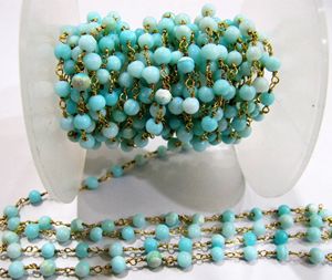 Natural Blue Opal Round 3-4mm Plain Smooth Beaded <b>Rosary</b> Chain Sold Per Foot - Product Image 2