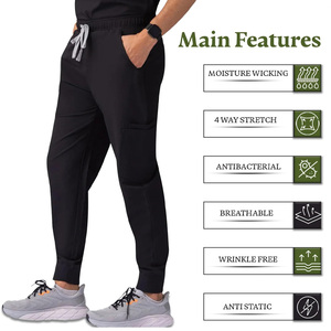Unisex Knitted <b>Scrub</b> Pants <b>Black</b> Medical Uniform <b>Trousers</b> Hospital Workwear Bottoms - Product Image 5