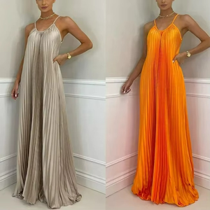 Vestido Maxi Casual de Verano 2026 para Mujer, Nuevo, a la Moda, con Mangas Abullonadas, Color Sólido, Corte en A, Cintura Ajustada - Product Image 4