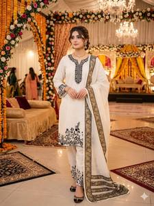 Conjunto de traje Salwar de rayón premium con bordado de espejos auténticos y dupatta de algodón Mal - Product Image 1