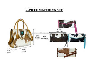 Ladies High Quality 2 Piece Combo Set Genuine Cowhide Leather Turquoise Stone Tote <b>Handbag</b> & Cowhide Leather Clutch for Women's - Product Image 2