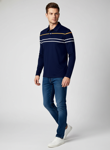 Polo de Manga Larga a Rayas para Hombre, Estilo Casual Otoñal, Rugby, Transpirable, con Cuello Solapa, para Uso Diario - Product Image 3