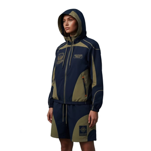 Chaqueta con cremallera y parches reflectantes con logotipo personalizado, conjunto de pantalones cortos deportivos de nailon, chándal unisex cortavientos para hombre, conjuntos de talla grande para hombre - Product Image 6