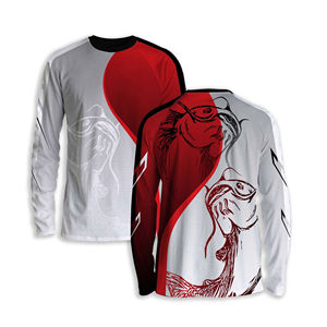 เสื้อเชิ้ตตกปลาแขนยาวผู้ชาย สีแดงเทา ลายปลา แห้งเร็ว สวมใส่สบายๆ ในฤดูร้อน แขนยาว คอกลม ดีไซน์แบบซับลิเมชั่น - Product Image 2