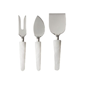 Ensembles de couteaux à fromage élégants à finition miroir avec manches en marbre, designs personnalisables, en acier inoxydable, pour servir gâteaux et fromages - Product Image 1