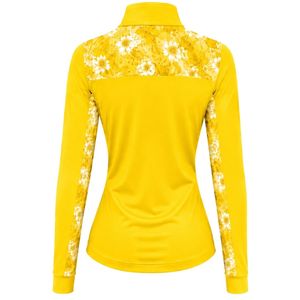 Manufacturer Customized Bright Yellow <b>Women</b> <b>Quarter</b> <b>Zip</b> Athletic Pullover Shirt Floral Sleeve Insert Long Sleeve Equestrian - Product Image 2