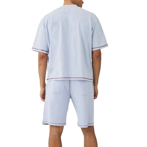 Hot Sell Men's Summer <b>Sets</b> in Cotton Fabric Blue Color Half Sleeves O Neck Summer Outdoor <b>Sets</b> For Adults Plus Size Custom Logo - Product Image 2