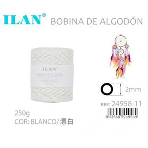 Corda di cotone Ilan 2mm 250g bianca per la creazione di acchiappasogni - Product Image 3