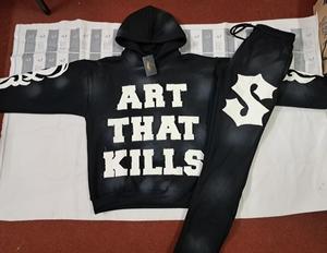 Ensemble de survêtement pour homme 2 pièces, veste à manches longues et pantalon, effet usé - Product Image 1