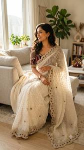 Reglance Royal Zari Shimmer Space Saree Luxe Embroidery Glamorous Elegant Trendy Complete Designer Saree Set Latest Gujarat for - Product Image 2