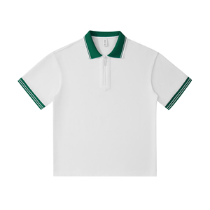 เสื้อยืดแขนสั้นสีขาวสำหรับผู้ชาย  ตกแต่งขอบสีเขียว  ทรงปกติ สไตล์ลำลอง ผ้าฝ้าย 100% ระบายอากาศได้ดี - Product Image 1