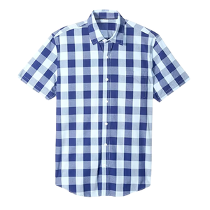 เสื้อเชิ้ตแขนสั้นลายตารางหมากรุกสำหรับผู้ชาย ผ้าฝ้ายทอลายสก็อต สวมใส่สบาย น้ำหนักเบา ระบายอากาศได้ดี เหมาะสำหรับฤดูร้อน รับผลิตแบบ OEM ODM ขายส่ง คอตั้ง - Product Image 1