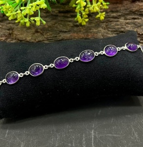 Purple Amethyst Cabochon <b>Bracelet</b> Sterling Silver Handmade Gemstone <b>Bracelet</b> Purple Amethyst <b>Bracelet</b> Amethyst Cabochon <b>Bracelet</b> - Product Image 2