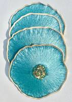 Ensemble de sous-verres en résine - Sous-verres en résine turquoise géode avec accents dorés, idéal pour les cadeaux de déménagement, les enseignants, les mariages, les agents immobiliers.