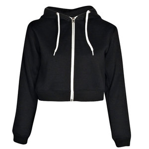 <b>Crop</b> <b>Hoodie</b> <b>Zip</b>-<b>Up</b> Regular Fit Solid Color French Terry Unisex Casual Autumn Wear - Product Image 2