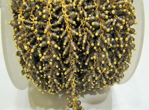 Natural Smoky Quartz 2.5mm RondelleCluster <b>Rosary</b> Chain Dangling Wire Wrapped Grape Chain - Product Image 6