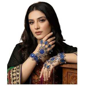 Stunning Fuchsia Pink Afghan Kuchi Panja Hand Harness Featuring Radiant Pink Stones And Abundant <b>Silver</b> Jingle Bells - Product Image 1